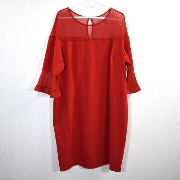 Lane Bryant Illusion Neck Midi Dress Bell Sleeve Size 20 New with Tags Color Red - Picture 1 of 9